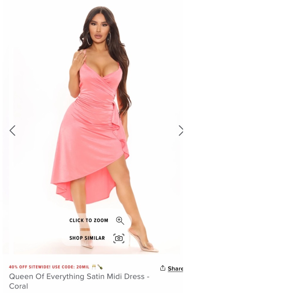 Beautiful Coral Satin Midi Dress (large) NWT